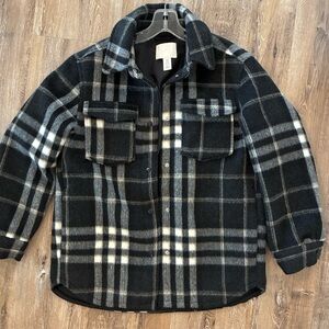 H&M Black and Gray Plaid Shirt Jacket